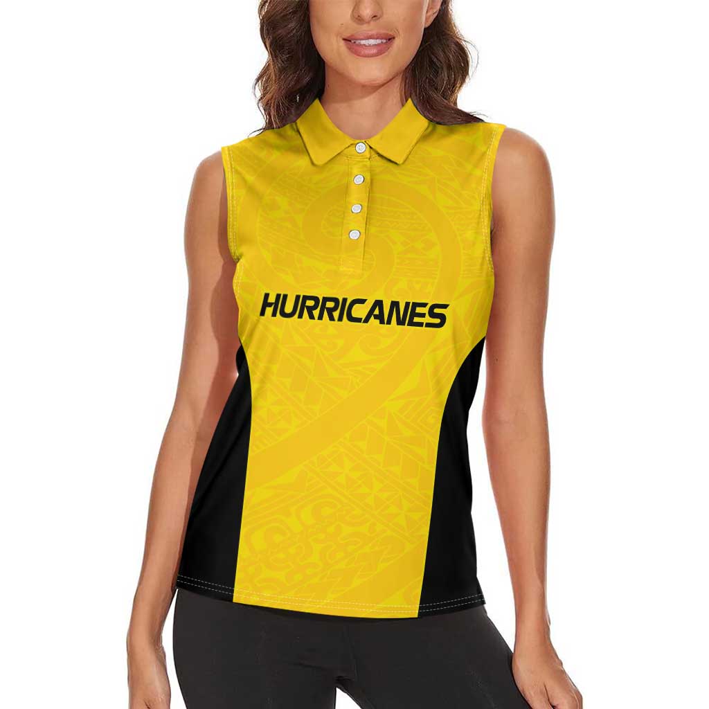 New Zealand Rugby Pacific Custom Women Sleeveless Polo Shirt Hau Awhiowhio Maori Tribal Tattoo