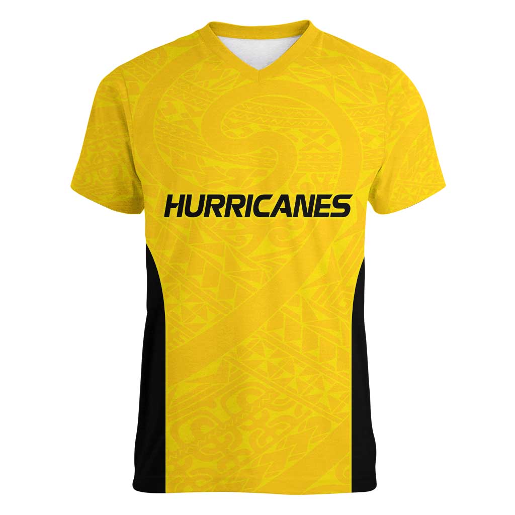 New Zealand Rugby Pacific Custom Women V-Neck T-Shirt Hau Awhiowhio Maori Tribal Tattoo LT9 Female Gold - Polynesian Pride