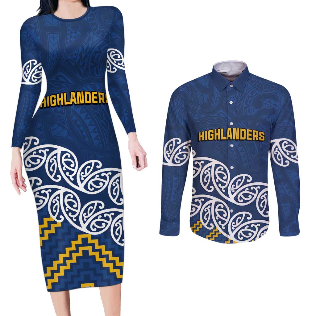 New Zealand Rugby Pacific Custom Couples Matching Long Sleeve Bodycon Dress and Long Sleeve Button Shirt Kahupeka Maori Kowhaiwhai Pattern