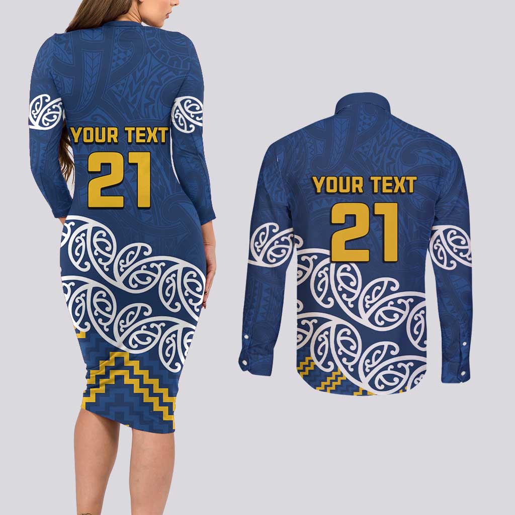 New Zealand Rugby Pacific Custom Couples Matching Long Sleeve Bodycon Dress and Long Sleeve Button Shirt Kahupeka Maori Kowhaiwhai Pattern
