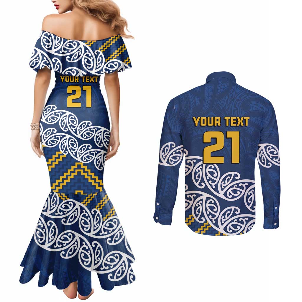 New Zealand Rugby Pacific Custom Couples Matching Mermaid Dress and Long Sleeve Button Shirt Kahupeka Maori Kowhaiwhai Pattern