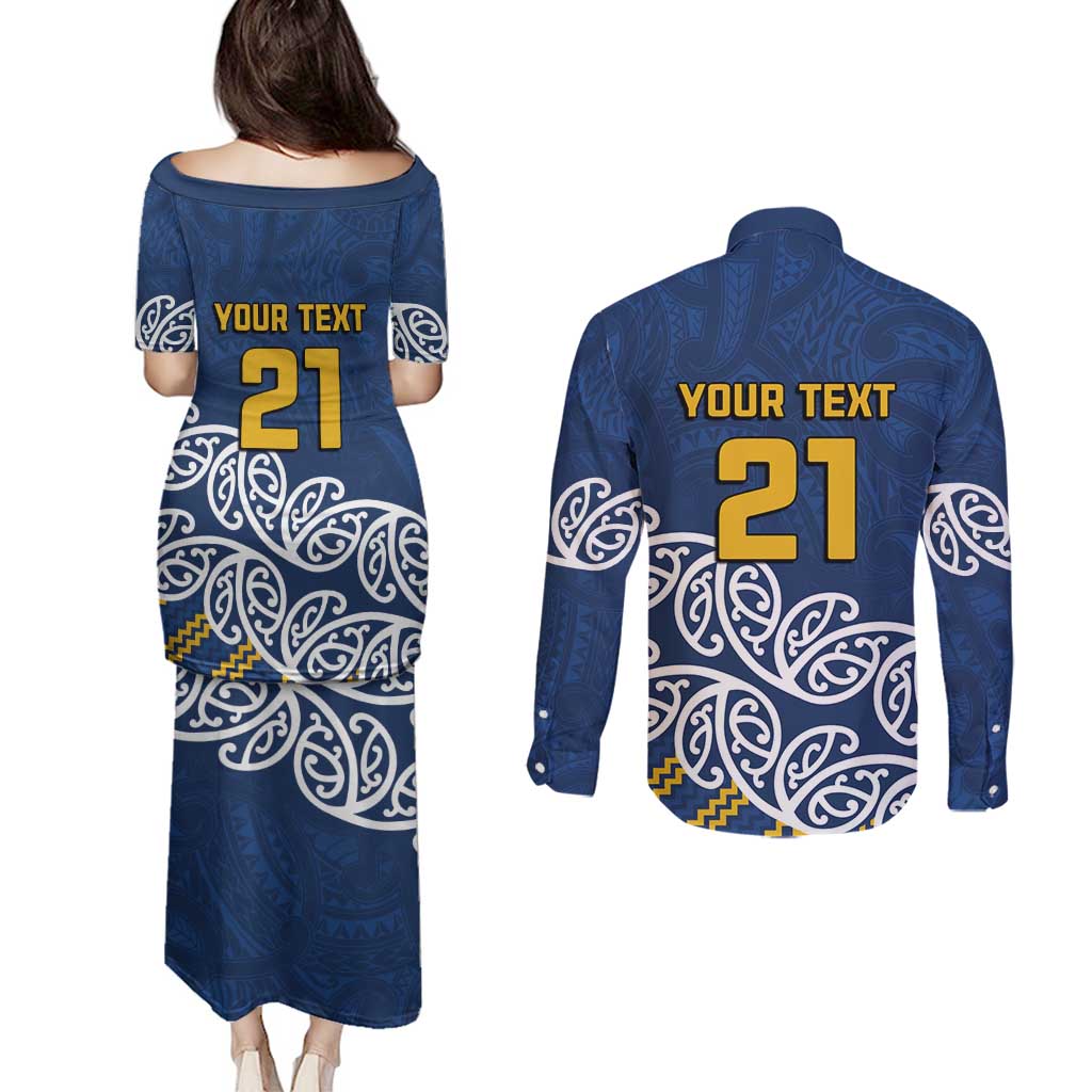New Zealand Rugby Pacific Custom Couples Matching Puletasi and Long Sleeve Button Shirt Kahupeka Maori Kowhaiwhai Pattern