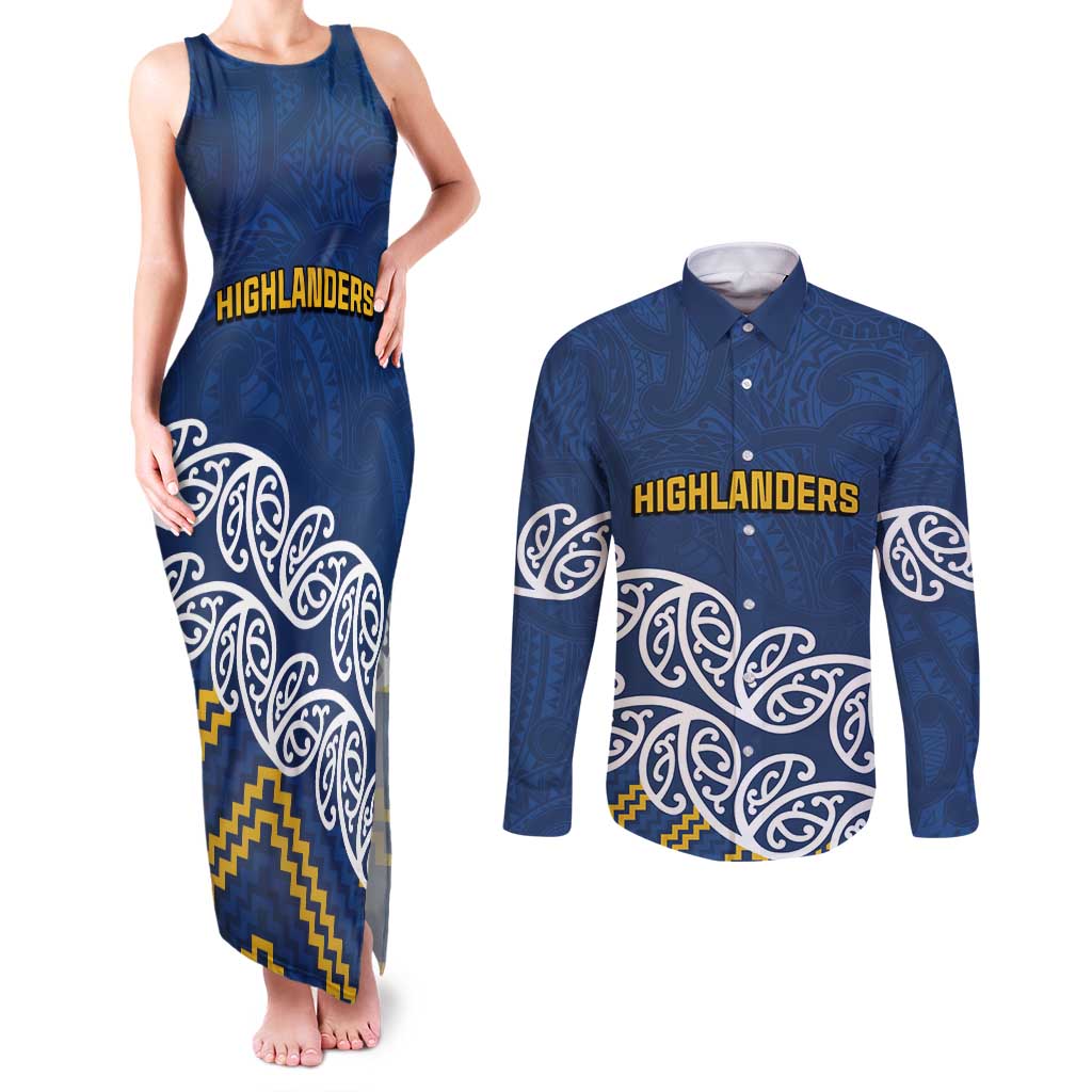 New Zealand Rugby Pacific Custom Couples Matching Tank Maxi Dress and Long Sleeve Button Shirt Kahupeka Maori Kowhaiwhai Pattern