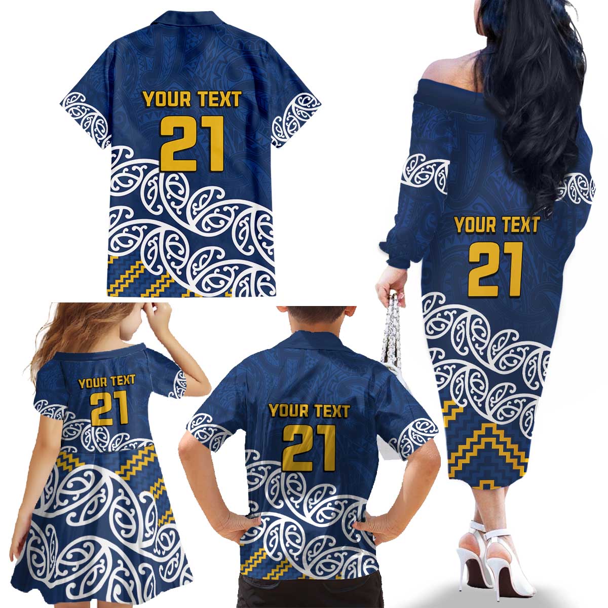 New Zealand Rugby Pacific Custom Family Matching Off The Shoulder Long Sleeve Dress and Hawaiian Shirt Kahupeka Maori Kowhaiwhai Pattern