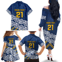 New Zealand Rugby Pacific Custom Family Matching Off The Shoulder Long Sleeve Dress and Hawaiian Shirt Kahupeka Maori Kowhaiwhai Pattern