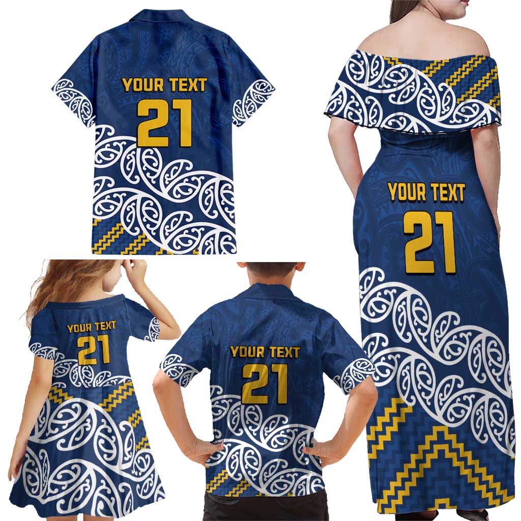 New Zealand Rugby Pacific Custom Family Matching Off Shoulder Maxi Dress and Hawaiian Shirt Kahupeka Maori Kowhaiwhai Pattern