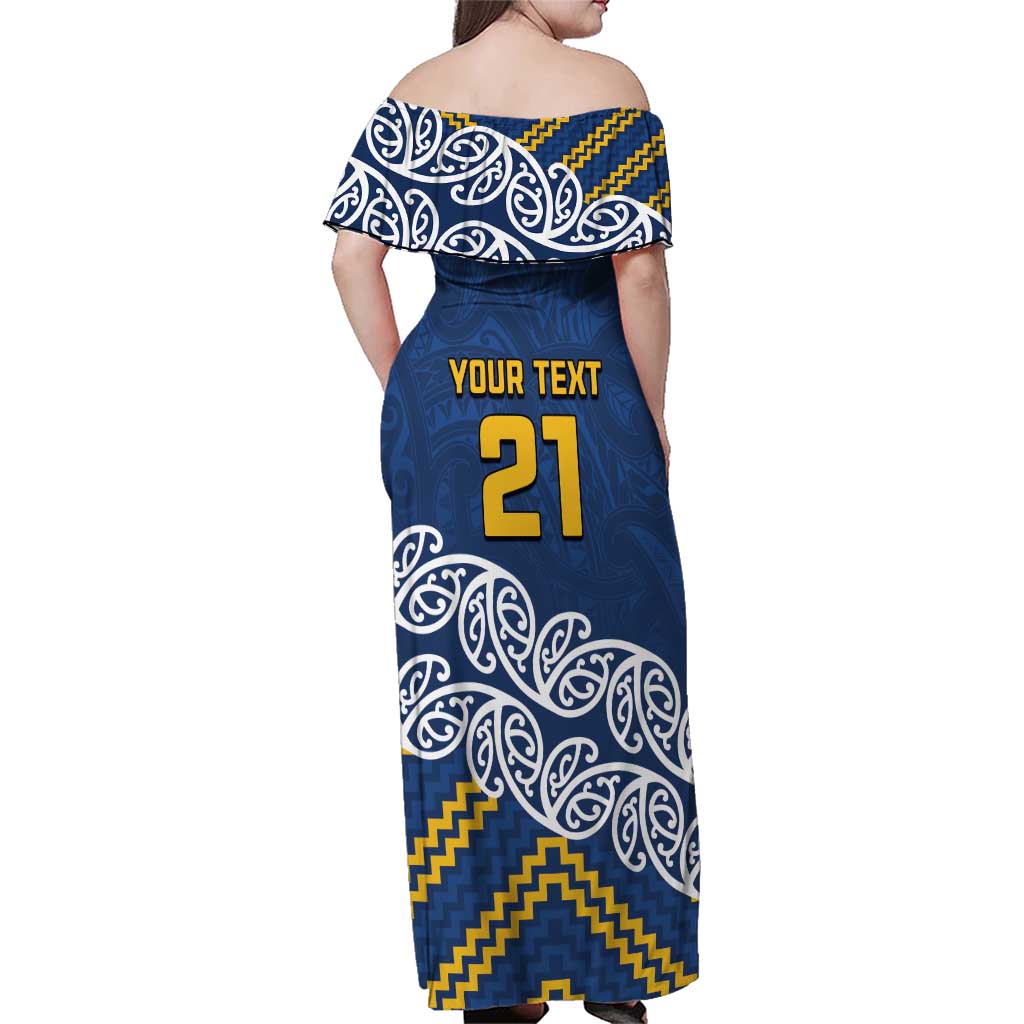 New Zealand Rugby Pacific Custom Family Matching Off Shoulder Maxi Dress and Hawaiian Shirt Kahupeka Maori Kowhaiwhai Pattern