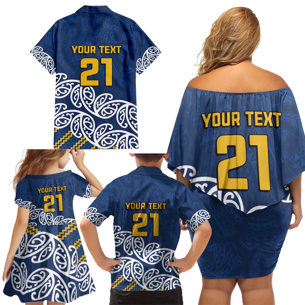 New Zealand Rugby Pacific Custom Family Matching Off Shoulder Short Dress and Hawaiian Shirt Kahupeka Maori Kowhaiwhai Pattern