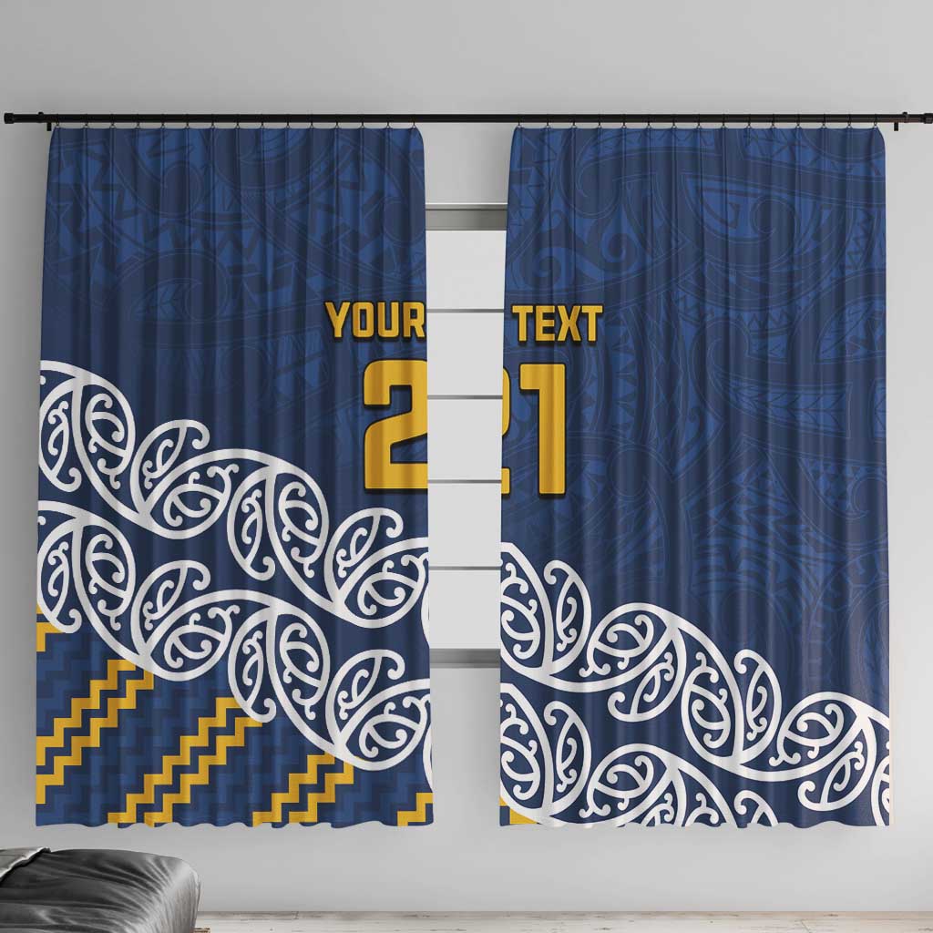 New Zealand Rugby Pacific Custom Window Curtain Kahupeka Maori Kowhaiwhai Pattern LT9 With Hooks Blue - Polynesian Pride