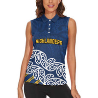 New Zealand Rugby Pacific Custom Women Sleeveless Polo Shirt Kahupeka Maori Kowhaiwhai Pattern