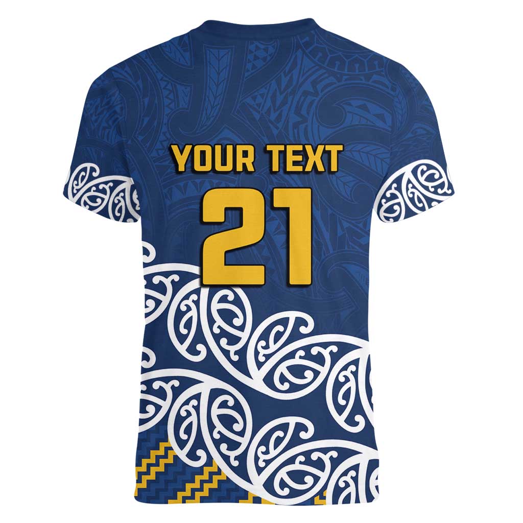 New Zealand Rugby Pacific Custom Women V-Neck T-Shirt Kahupeka Maori Kowhaiwhai Pattern LT9 - Polynesian Pride