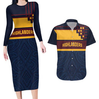New Zealand Rugby Pacific Custom Couples Matching Long Sleeve Bodycon Dress and Hawaiian Shirt Kahupeka Retro 2025 Taniko Motif LT9 Blue - Polynesian Pride