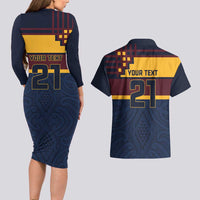 New Zealand Rugby Pacific Custom Couples Matching Long Sleeve Bodycon Dress and Hawaiian Shirt Kahupeka Retro 2025 Taniko Motif LT9 - Polynesian Pride