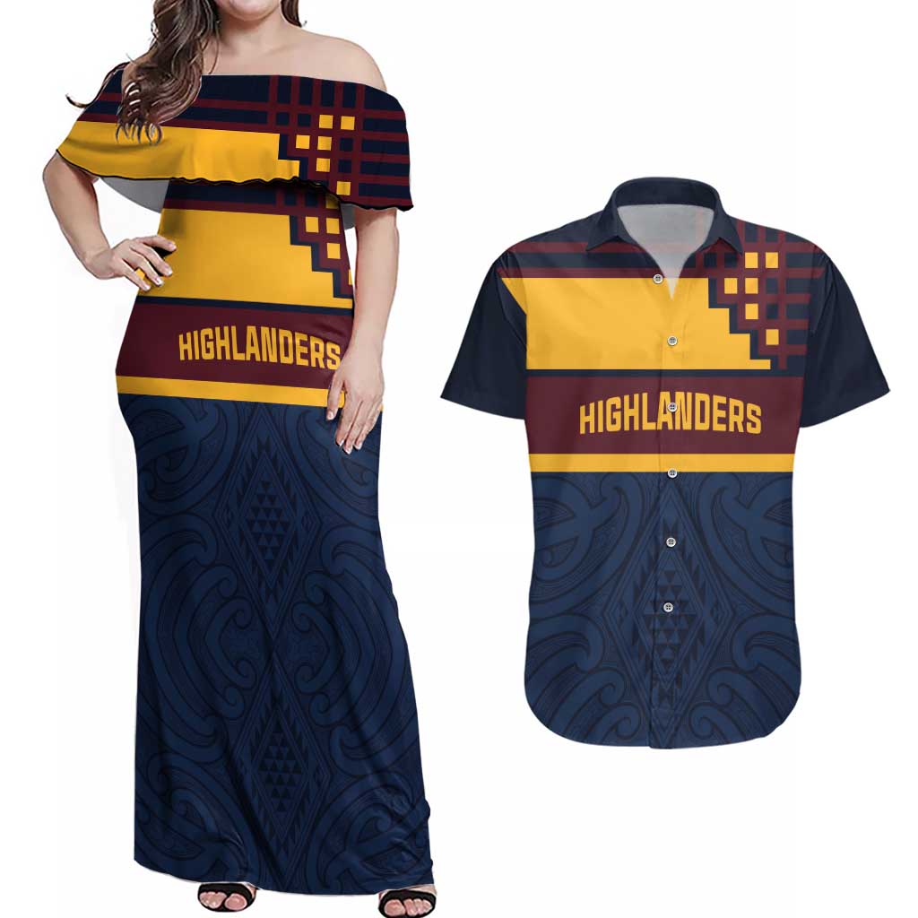 New Zealand Rugby Pacific Custom Couples Matching Off Shoulder Maxi Dress and Hawaiian Shirt Kahupeka Retro 2025 Taniko Motif