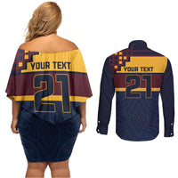 New Zealand Rugby Pacific Custom Couples Matching Off Shoulder Short Dress and Long Sleeve Button Shirt Kahupeka Retro 2025 Taniko Motif