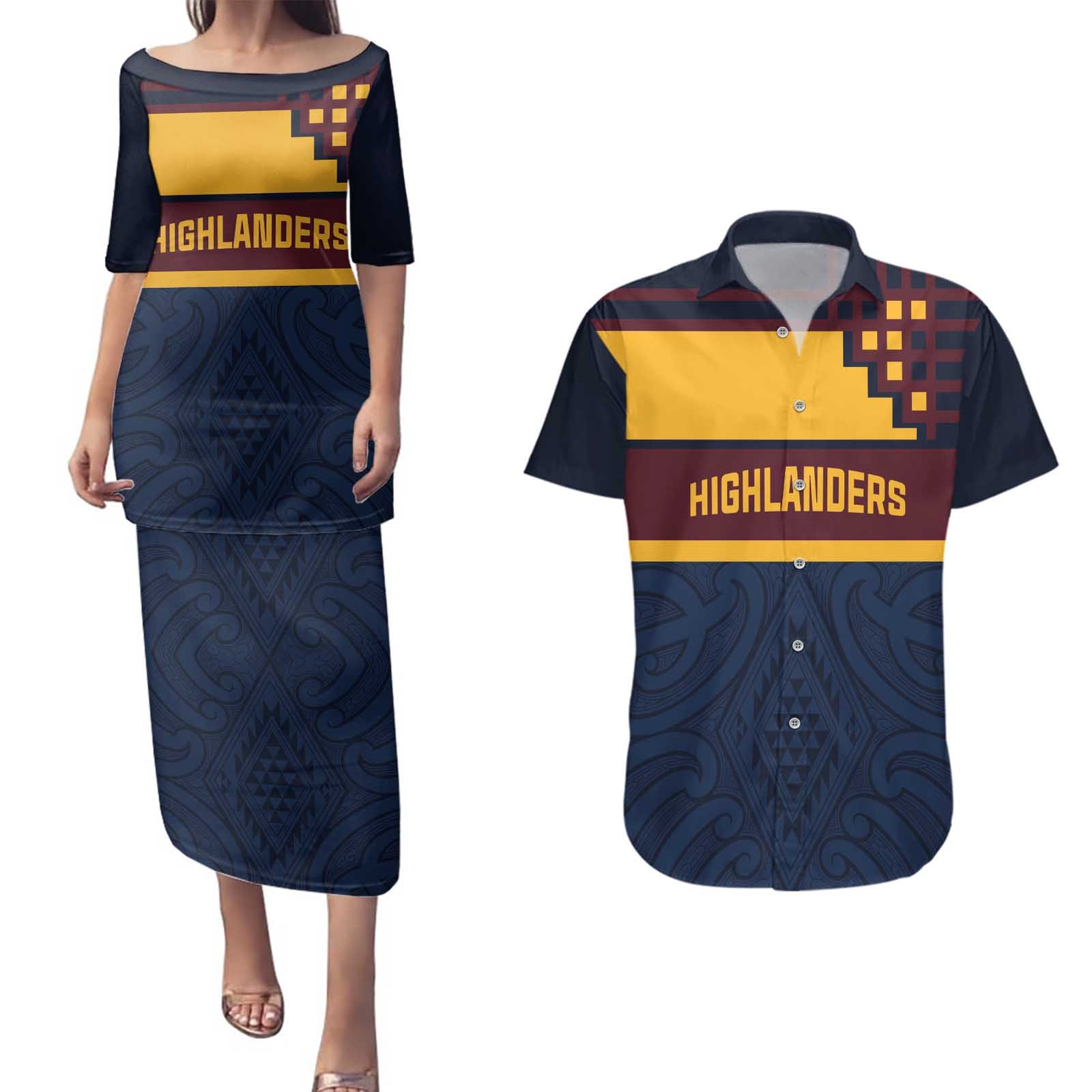 New Zealand Rugby Pacific Custom Couples Matching Puletasi and Hawaiian Shirt Kahupeka Retro 2025 Taniko Motif LT9 Blue - Polynesian Pride