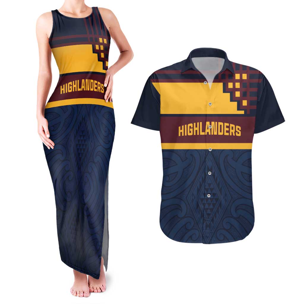 New Zealand Rugby Pacific Custom Couples Matching Tank Maxi Dress and Hawaiian Shirt Kahupeka Retro 2025 Taniko Motif LT9 Blue - Polynesian Pride
