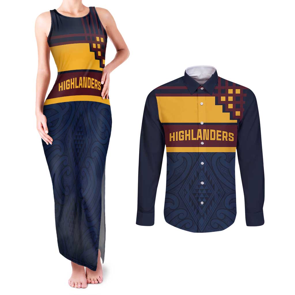 New Zealand Rugby Pacific Custom Couples Matching Tank Maxi Dress and Long Sleeve Button Shirt Kahupeka Retro 2025 Taniko Motif