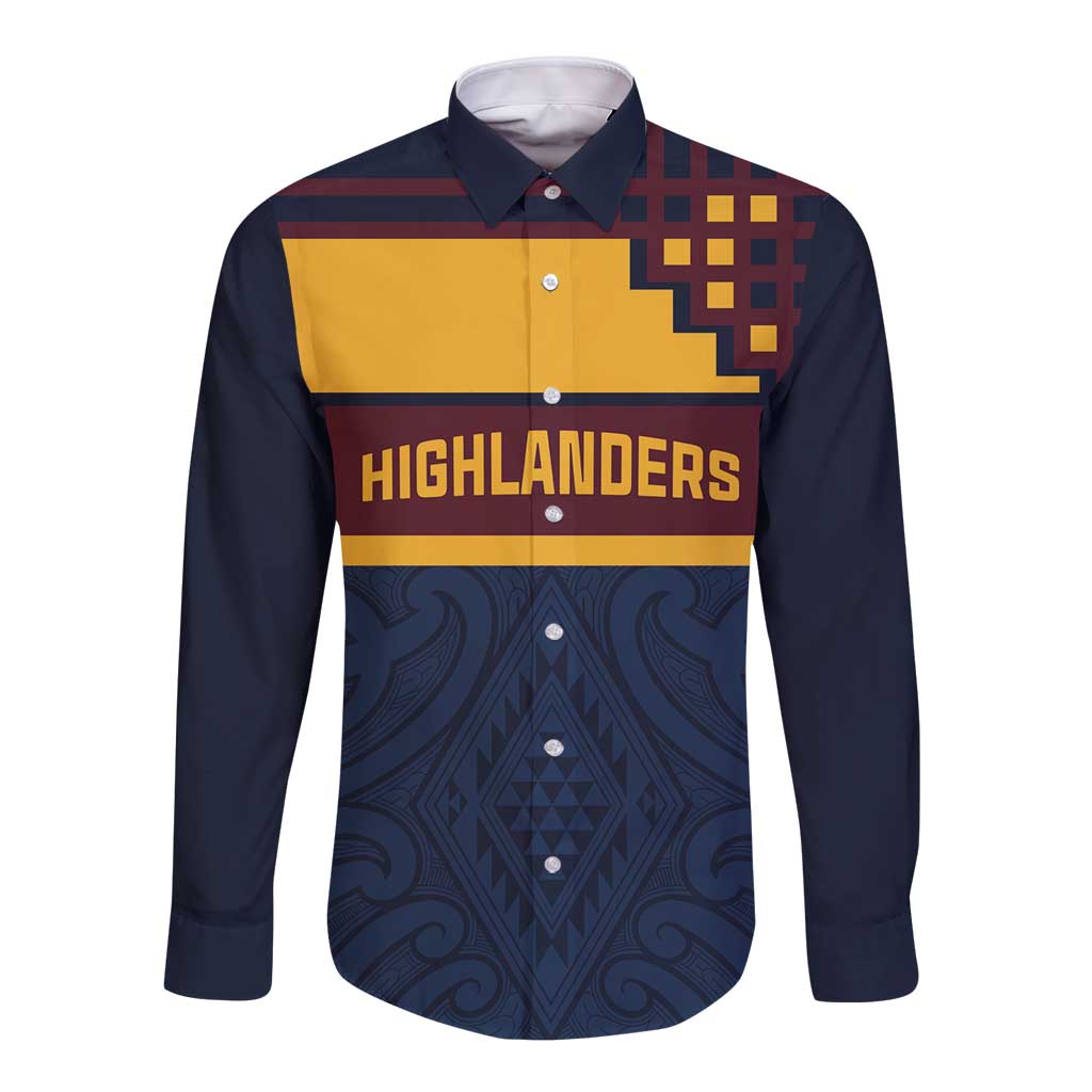 New Zealand Rugby Pacific Custom Long Sleeve Button Shirt Kahupeka Retro 2025 Taniko Motif LT9 Unisex Blue - Polynesian Pride