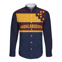 New Zealand Rugby Pacific Custom Long Sleeve Button Shirt Kahupeka Retro 2025 Taniko Motif LT9 Unisex Blue - Polynesian Pride