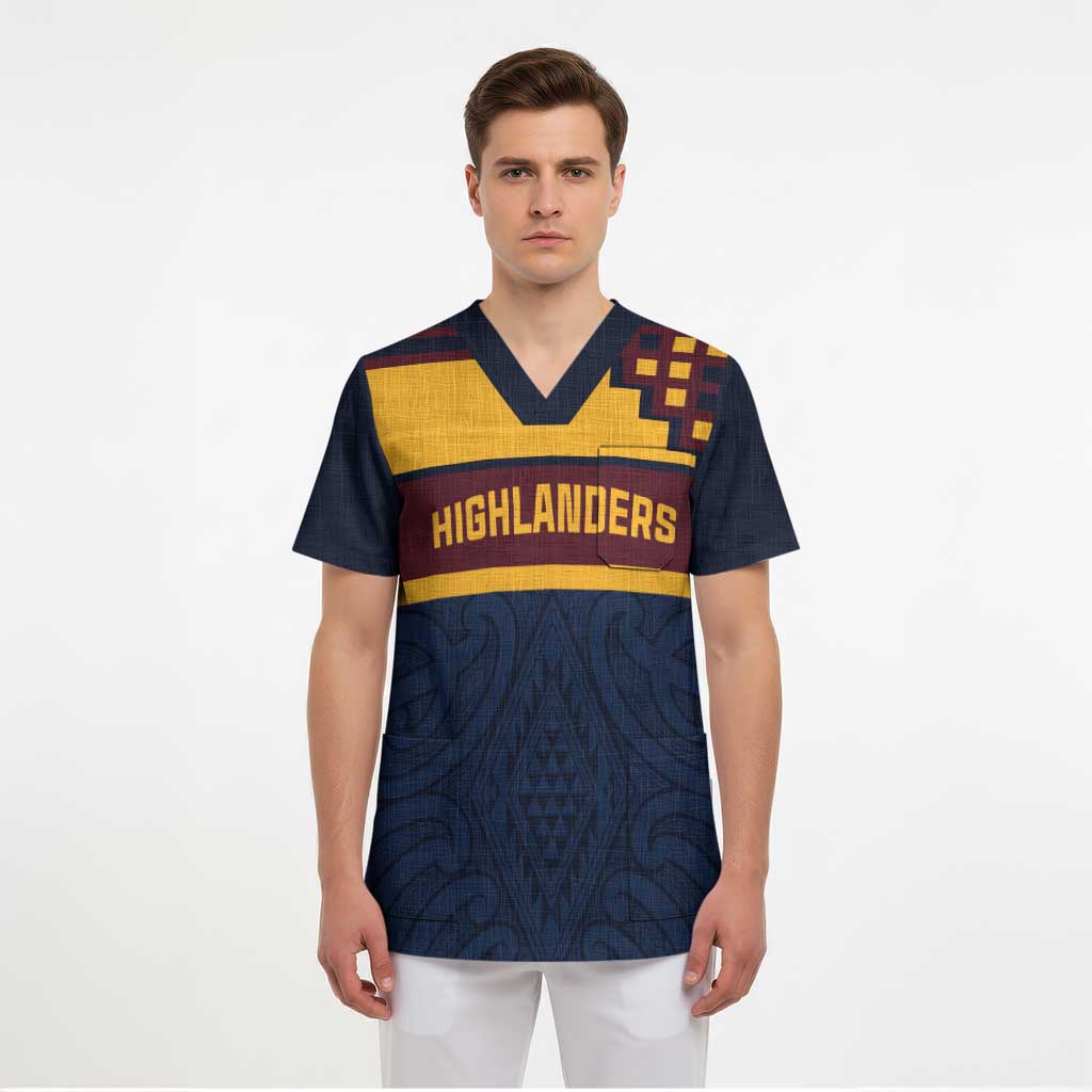 New Zealand Rugby Pacific Custom Scrub Top Kahupeka Retro 2025 Taniko Motif - Polynesian Pride