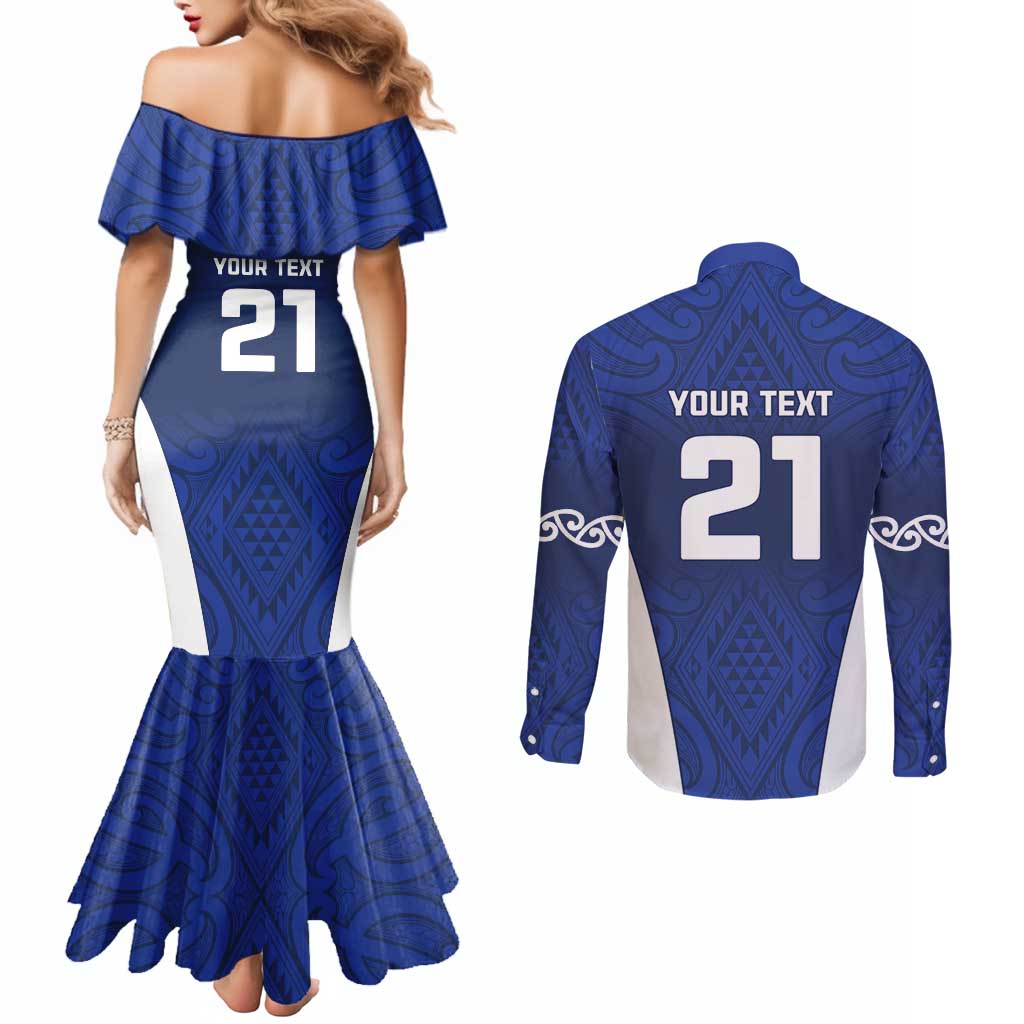 New Zealand Rugby Pacific Custom Couples Matching Mermaid Dress and Long Sleeve Button Shirt Kahurangi Auckland All Blue