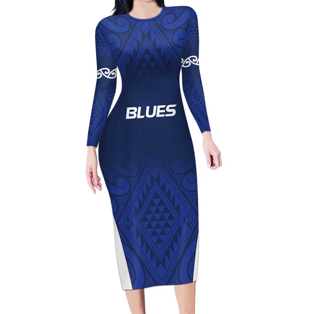 New Zealand Rugby Pacific Custom Family Matching Long Sleeve Bodycon Dress and Hawaiian Shirt Kahurangi Auckland All Blue