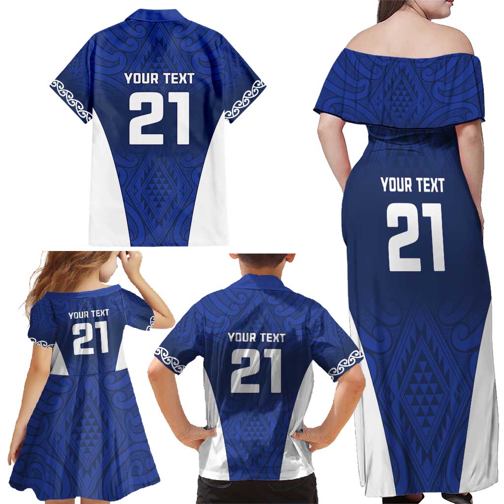 New Zealand Rugby Pacific Custom Family Matching Off Shoulder Maxi Dress and Hawaiian Shirt Kahurangi Auckland All Blue