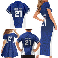 New Zealand Rugby Pacific Custom Family Matching Short Sleeve Bodycon Dress and Hawaiian Shirt Kahurangi Auckland All Blue