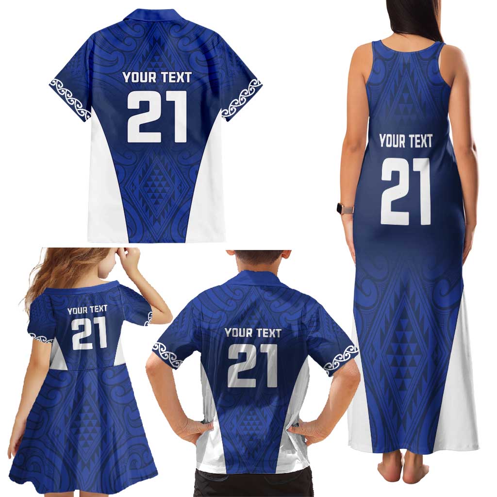 New Zealand Rugby Pacific Custom Family Matching Tank Maxi Dress and Hawaiian Shirt Kahurangi Auckland All Blue