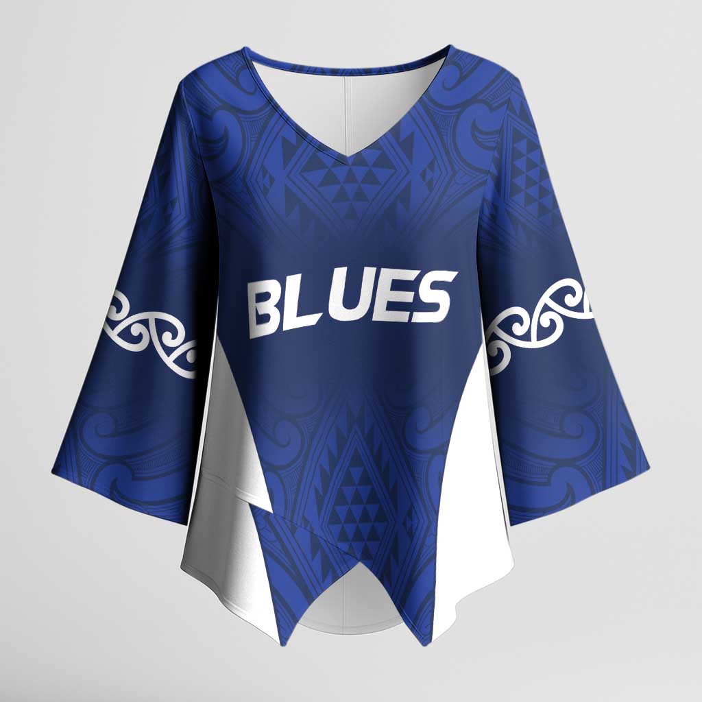 New Zealand Rugby Pacific Custom Kimono Sleeve Blouse Kahurangi Auckland All Blue - Polynesian Pride