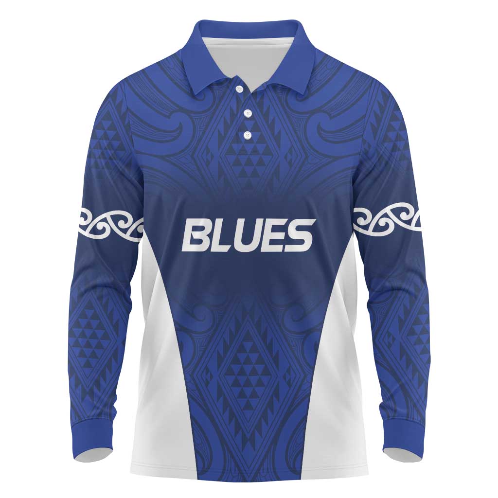 New Zealand Rugby Pacific Custom Long Sleeve Polo Shirt Kahurangi Auckland All Blue