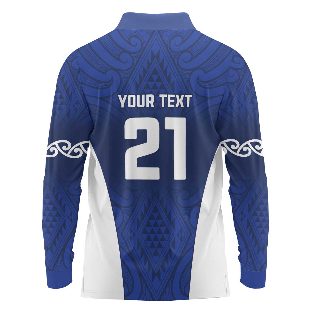 New Zealand Rugby Pacific Custom Long Sleeve Polo Shirt Kahurangi Auckland All Blue