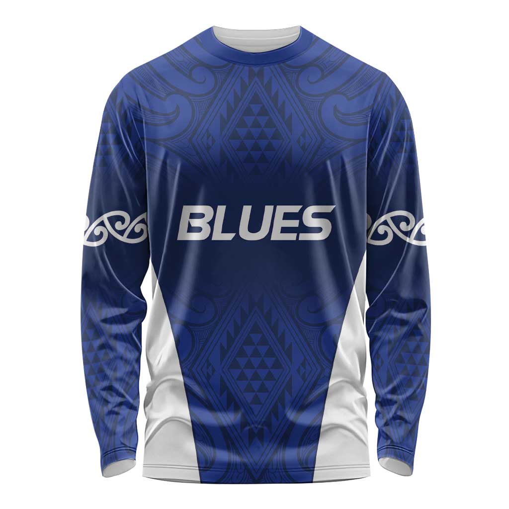 New Zealand Rugby Pacific Custom Long Sleeve Shirt Kahurangi Auckland All Blue LT9 Unisex Blue - Polynesian Pride