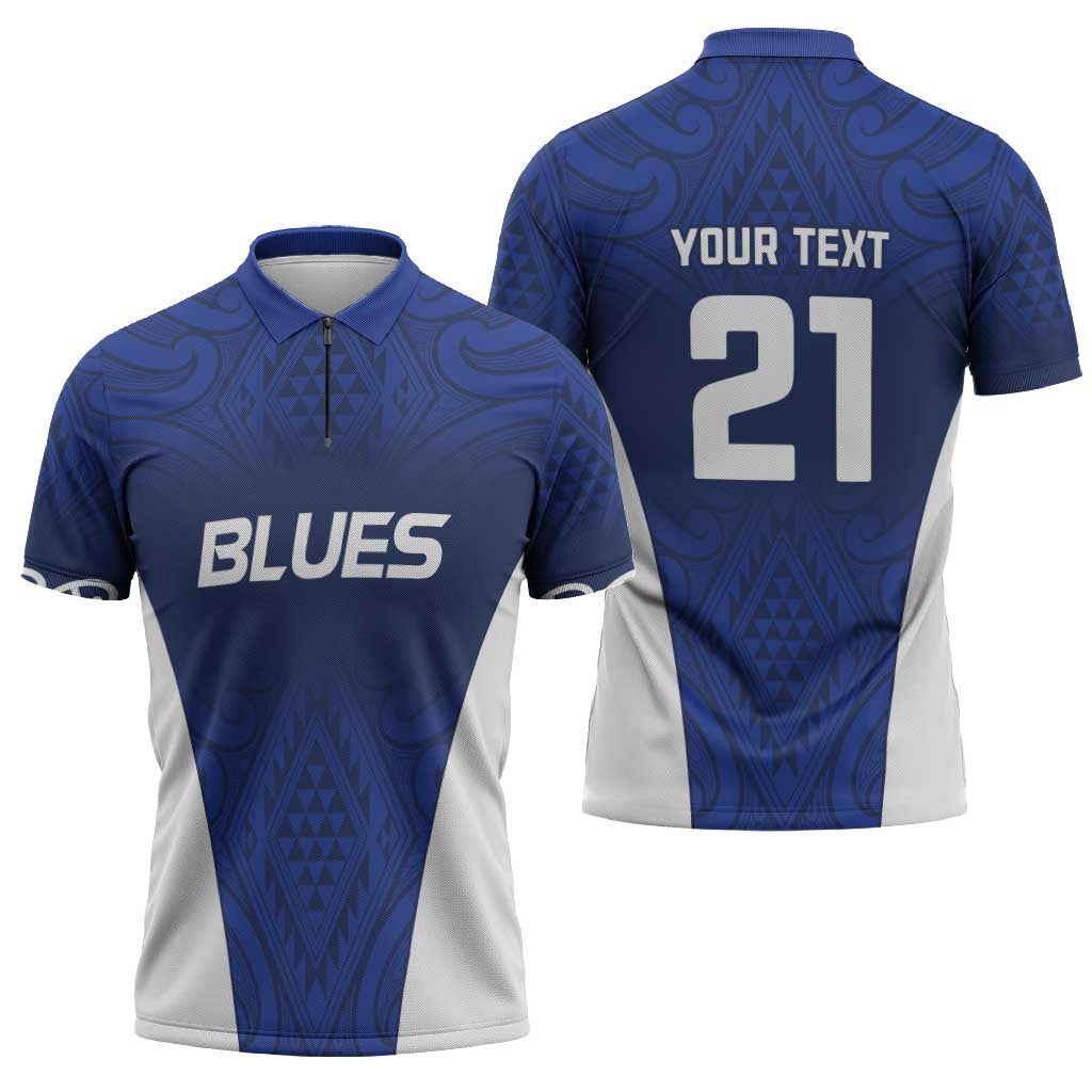 New Zealand Rugby Pacific Custom Zipper Polo Shirt Kahurangi Auckland All Blue LT9 - Polynesian Pride