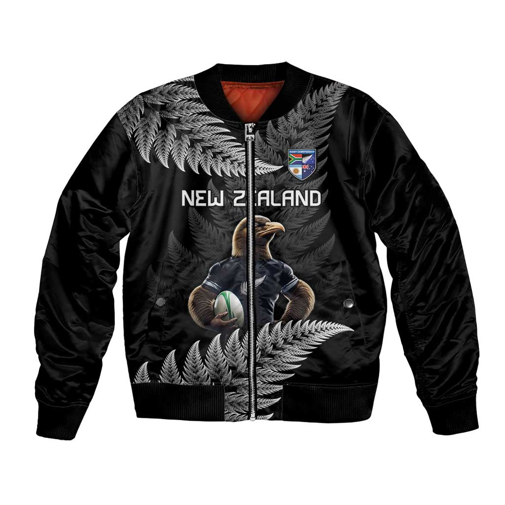 New Zealand Rugby Custom Bomber Jacket Glory Be To Black Silver-fern - Polynesian Pride