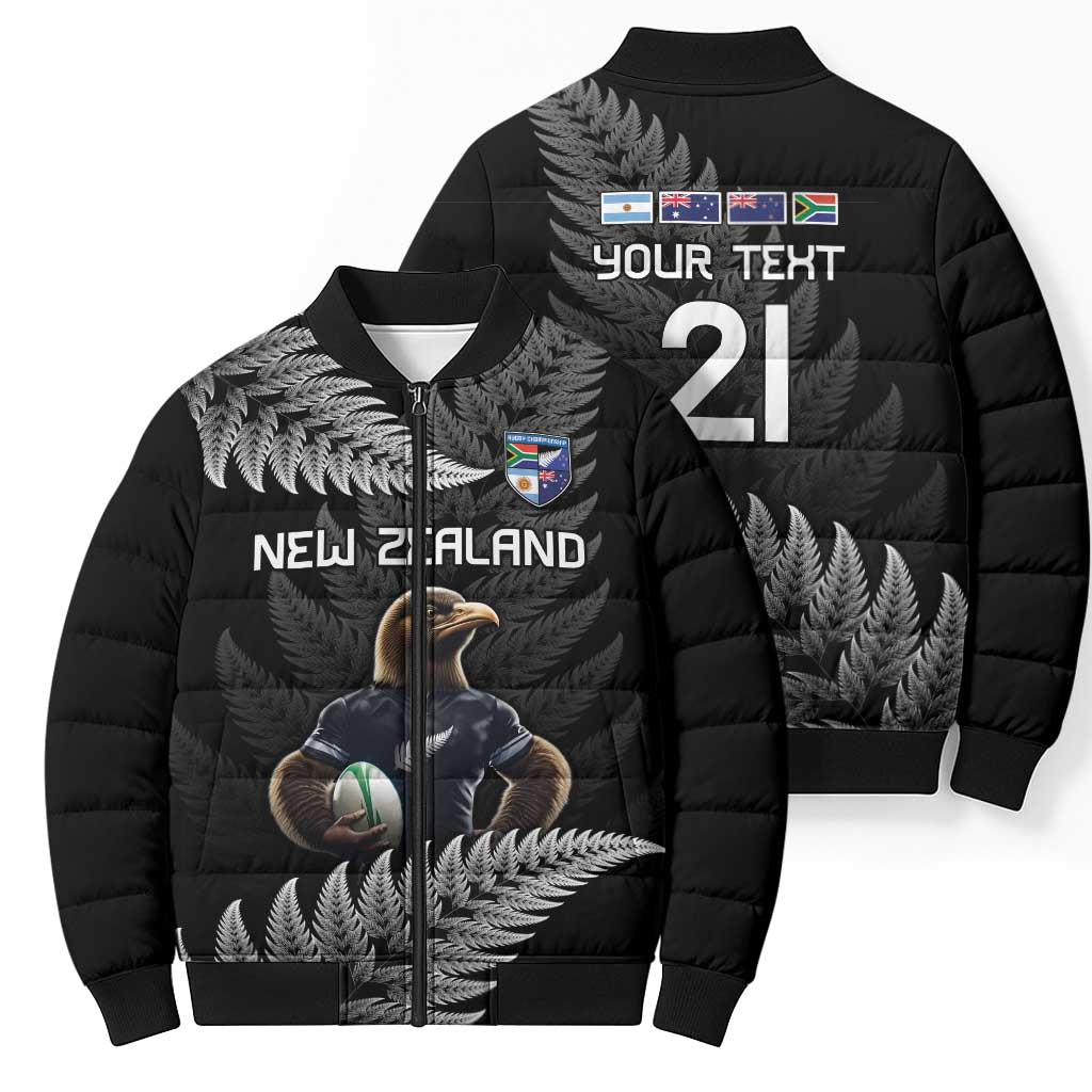 New Zealand Rugby Custom Bomber Puffer Jacket Glory Be To Black Silver-fern - Polynesian Pride