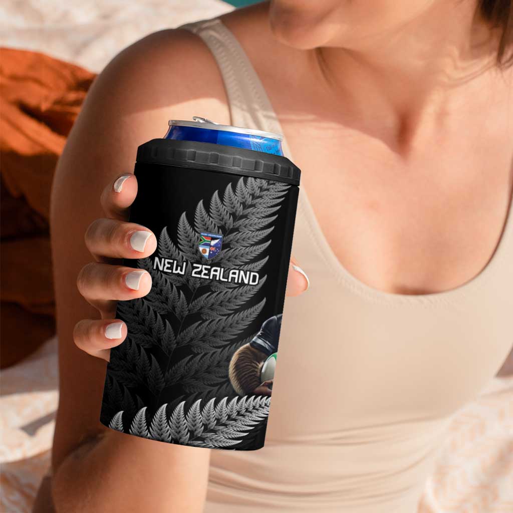 New Zealand Rugby Custom 4 in 1 Can Cooler Tumbler Glory Be To Black Silver-fern - Polynesian Pride