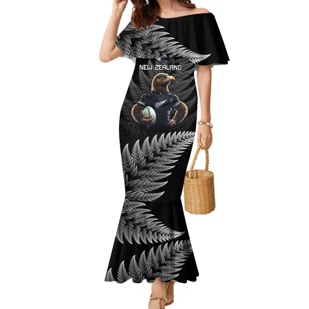 New Zealand Rugby Custom Family Matching Mermaid Dress and Hawaiian Shirt Glory Be To Black Silver-fern - Polynesian Pride