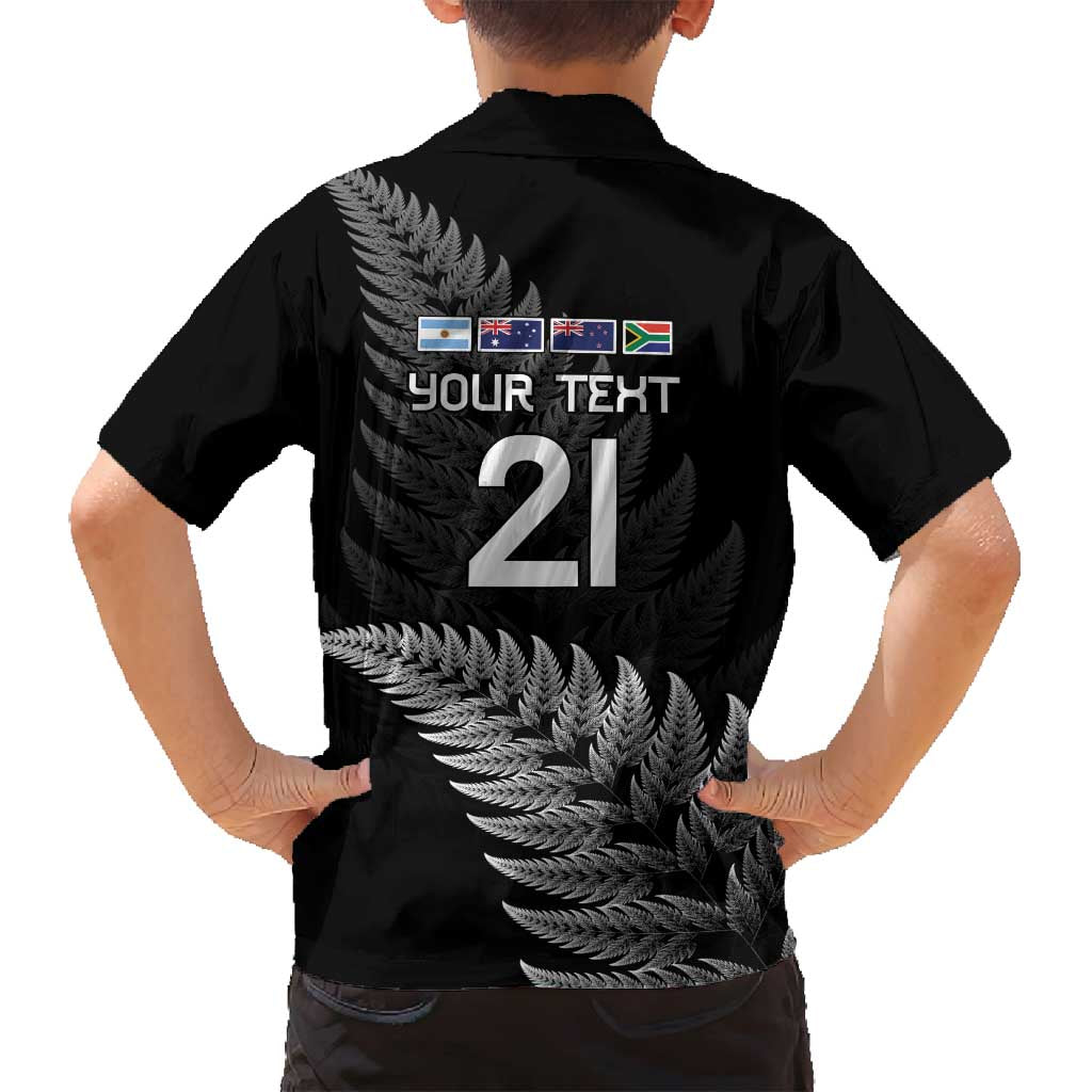 New Zealand Rugby Custom Family Matching Off Shoulder Maxi Dress and Hawaiian Shirt Glory Be To Black Silver-fern LT9 - Polynesian Pride