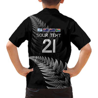 New Zealand Rugby Custom Family Matching Off Shoulder Maxi Dress and Hawaiian Shirt Glory Be To Black Silver-fern LT9 - Polynesian Pride