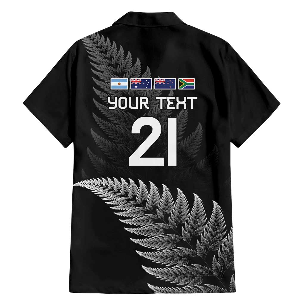 New Zealand Rugby Custom Family Matching Off Shoulder Maxi Dress and Hawaiian Shirt Glory Be To Black Silver-fern LT9 - Polynesian Pride