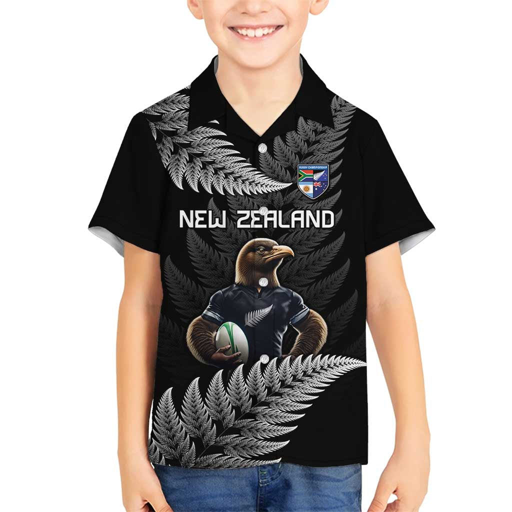 New Zealand Rugby Custom Family Matching Off Shoulder Maxi Dress and Hawaiian Shirt Glory Be To Black Silver-fern LT9 Son's Shirt Black - Polynesian Pride
