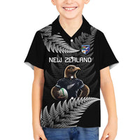 New Zealand Rugby Custom Family Matching Off Shoulder Maxi Dress and Hawaiian Shirt Glory Be To Black Silver-fern LT9 Son's Shirt Black - Polynesian Pride
