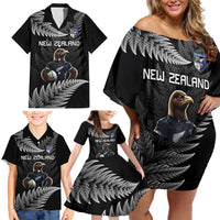 New Zealand Rugby Custom Family Matching Off Shoulder Short Dress and Hawaiian Shirt Glory Be To Black Silver-fern LT9 - Polynesian Pride