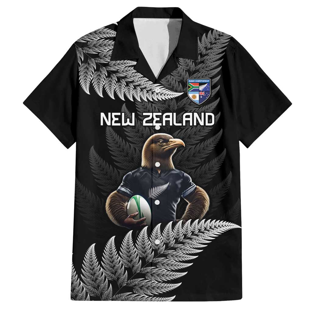 New Zealand Rugby Custom Family Matching Off Shoulder Short Dress and Hawaiian Shirt Glory Be To Black Silver-fern LT9 Dad's Shirt - Short Sleeve Black - Polynesian Pride