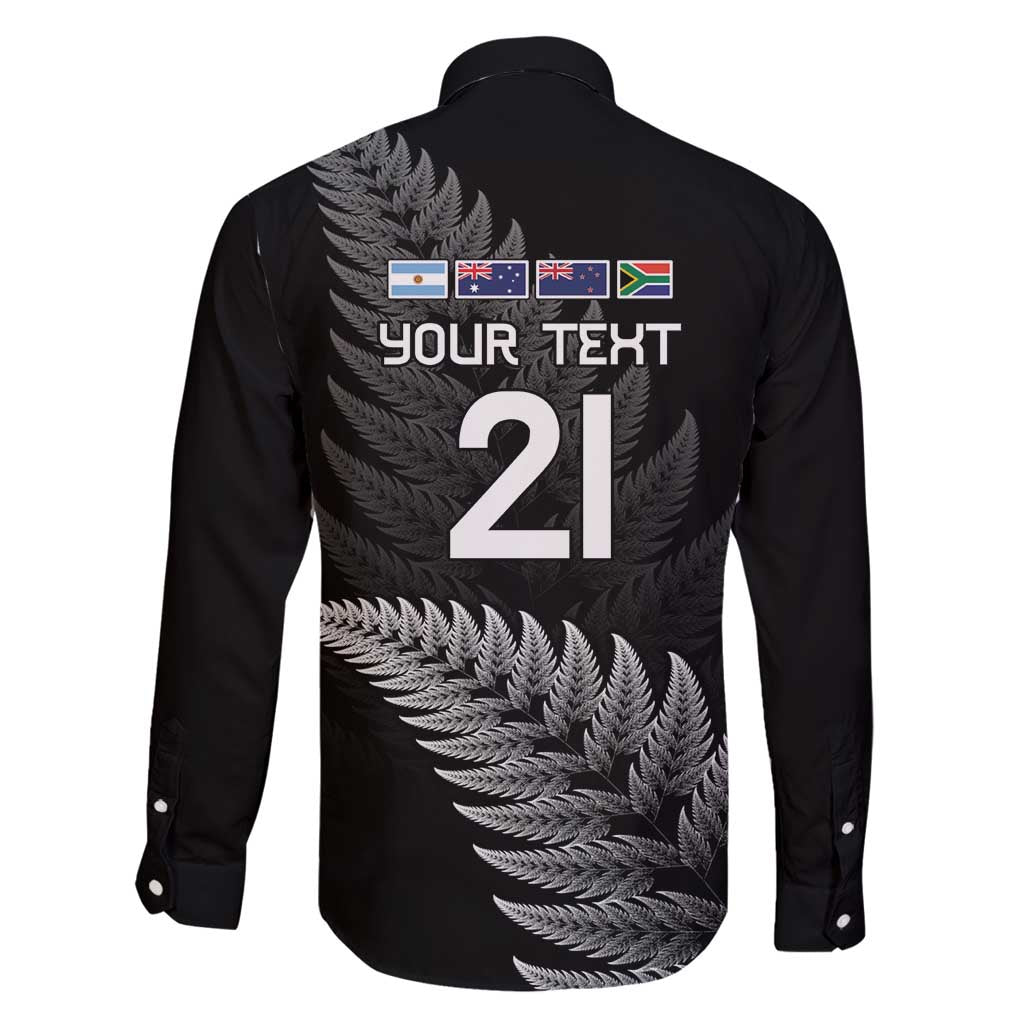 New Zealand Rugby Custom Family Matching Off Shoulder Short Dress and Hawaiian Shirt Glory Be To Black Silver-fern LT9 - Polynesian Pride