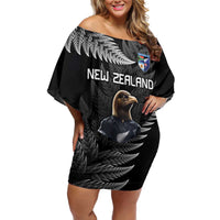 New Zealand Rugby Custom Family Matching Off Shoulder Short Dress and Hawaiian Shirt Glory Be To Black Silver-fern LT9 Mom's Dress Black - Polynesian Pride