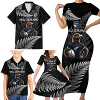 New Zealand Rugby Custom Family Matching Short Sleeve Bodycon Dress and Hawaiian Shirt Glory Be To Black Silver-fern - Polynesian Pride
