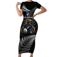 New Zealand Rugby Custom Family Matching Short Sleeve Bodycon Dress and Hawaiian Shirt Glory Be To Black Silver-fern - Polynesian Pride